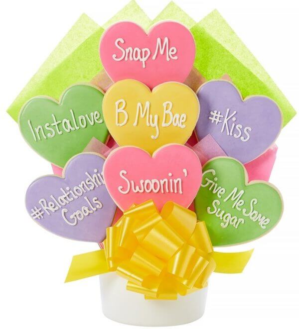 Conversation Hearts Cutout Cookie Bouquet