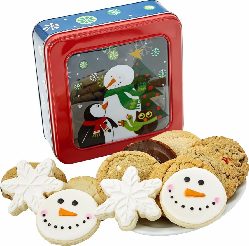 Snowman Window Cookie Tin